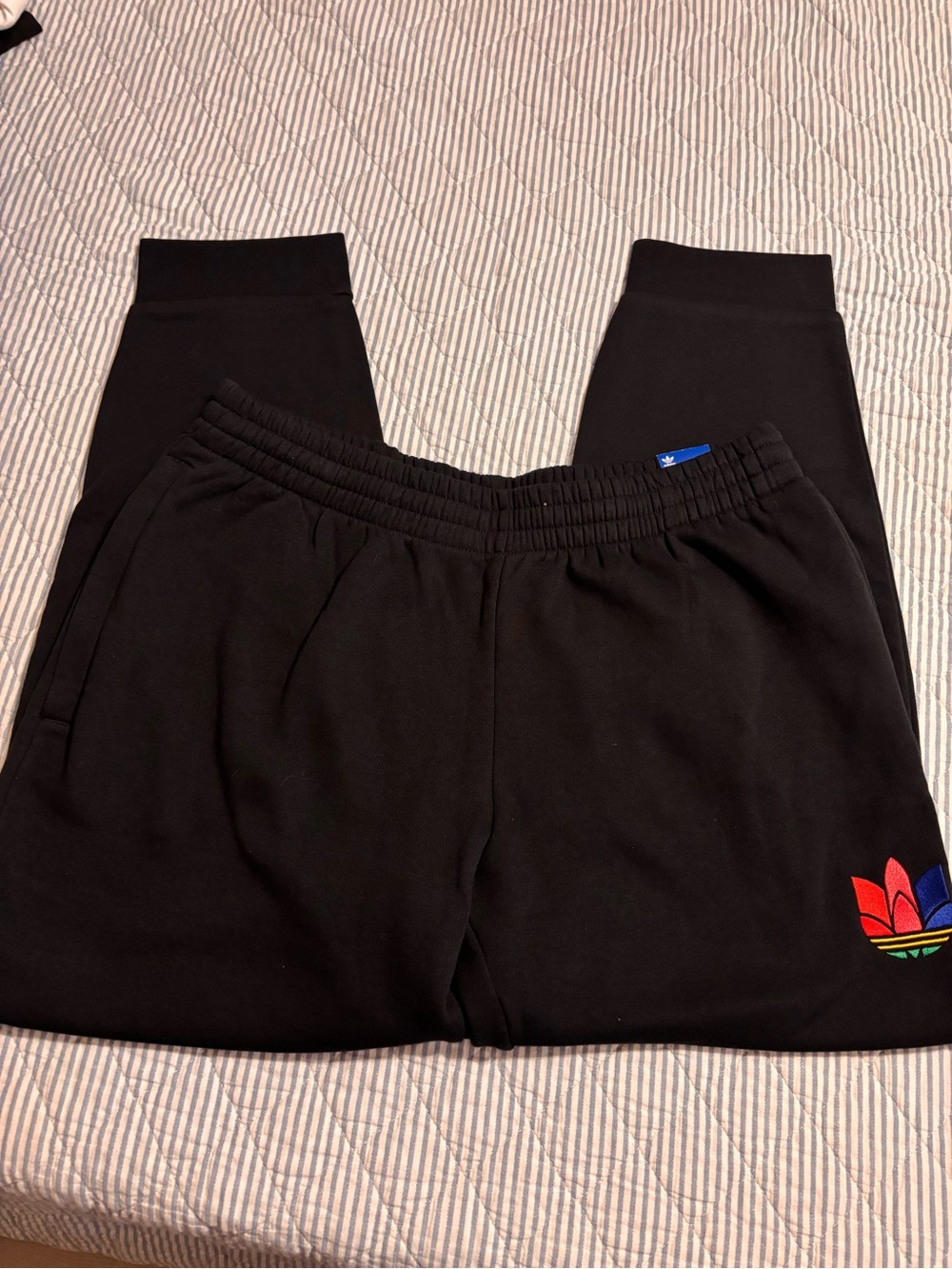 Adidas  Black Track Pants with Multicolor Trefoil